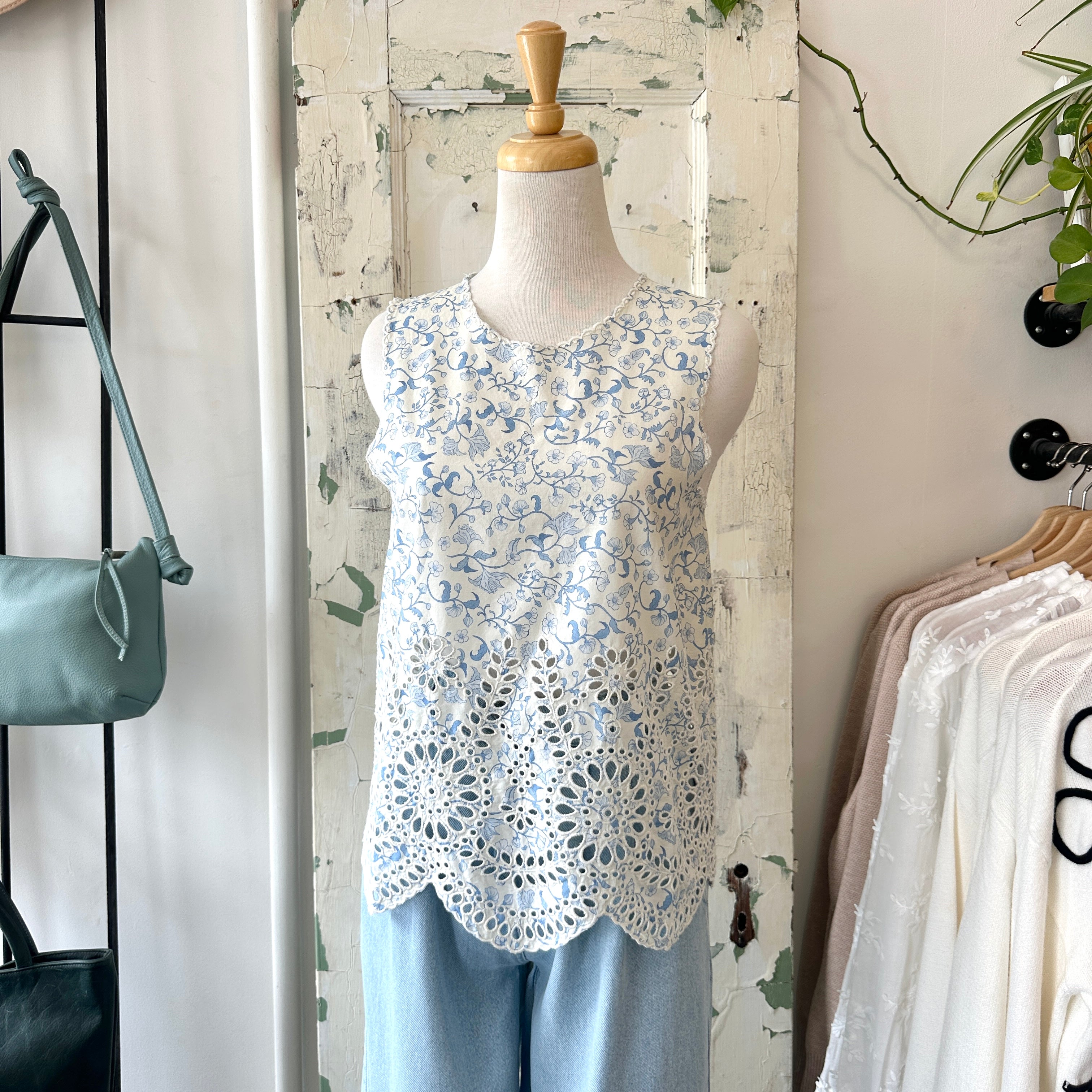 Indi & Cold // Embroidered Blue Floral Top