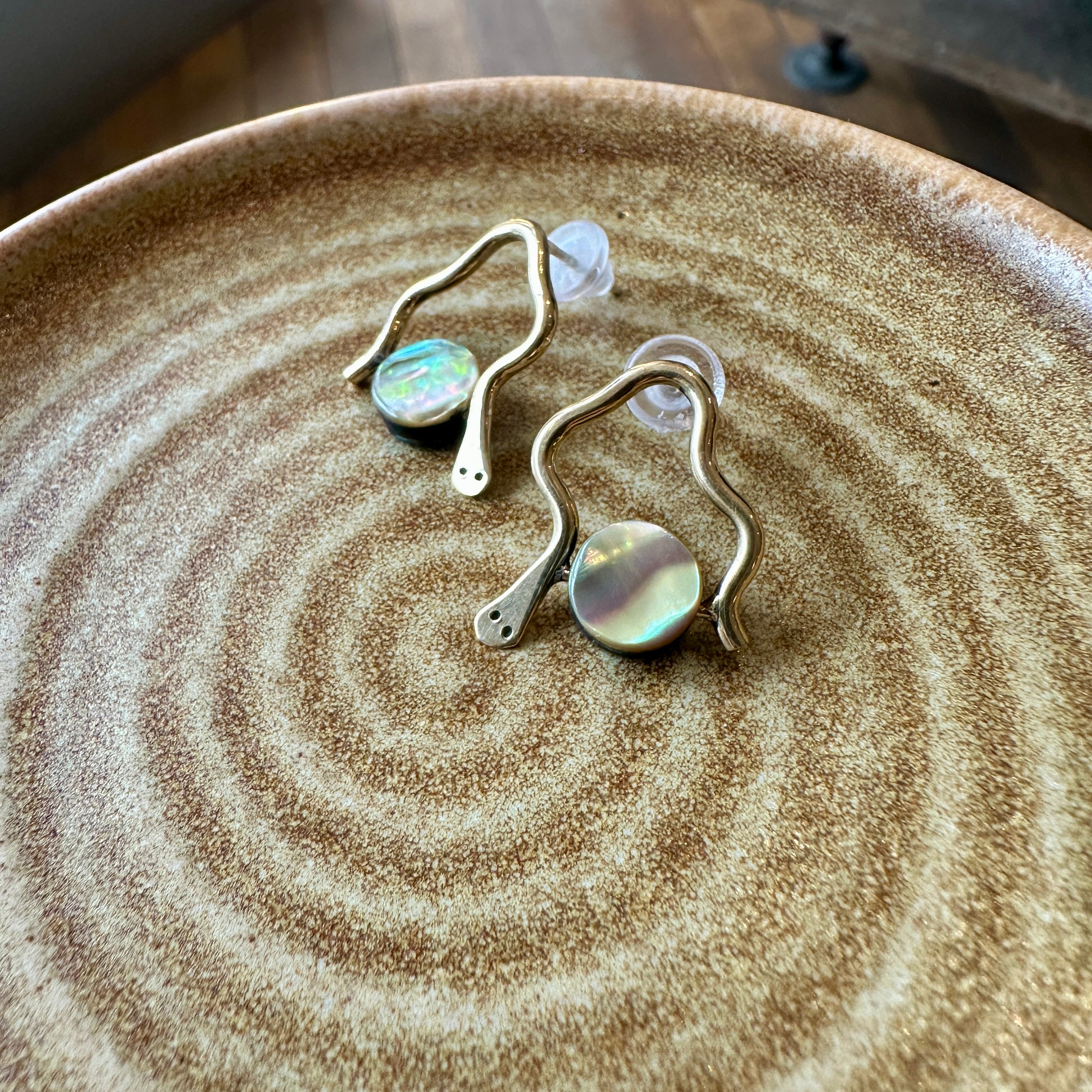 Lissa Bowie // Brass Snake Abalone Shell Studs