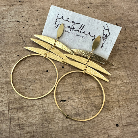 White Feather Design // Raw Brass Open Circle Stud