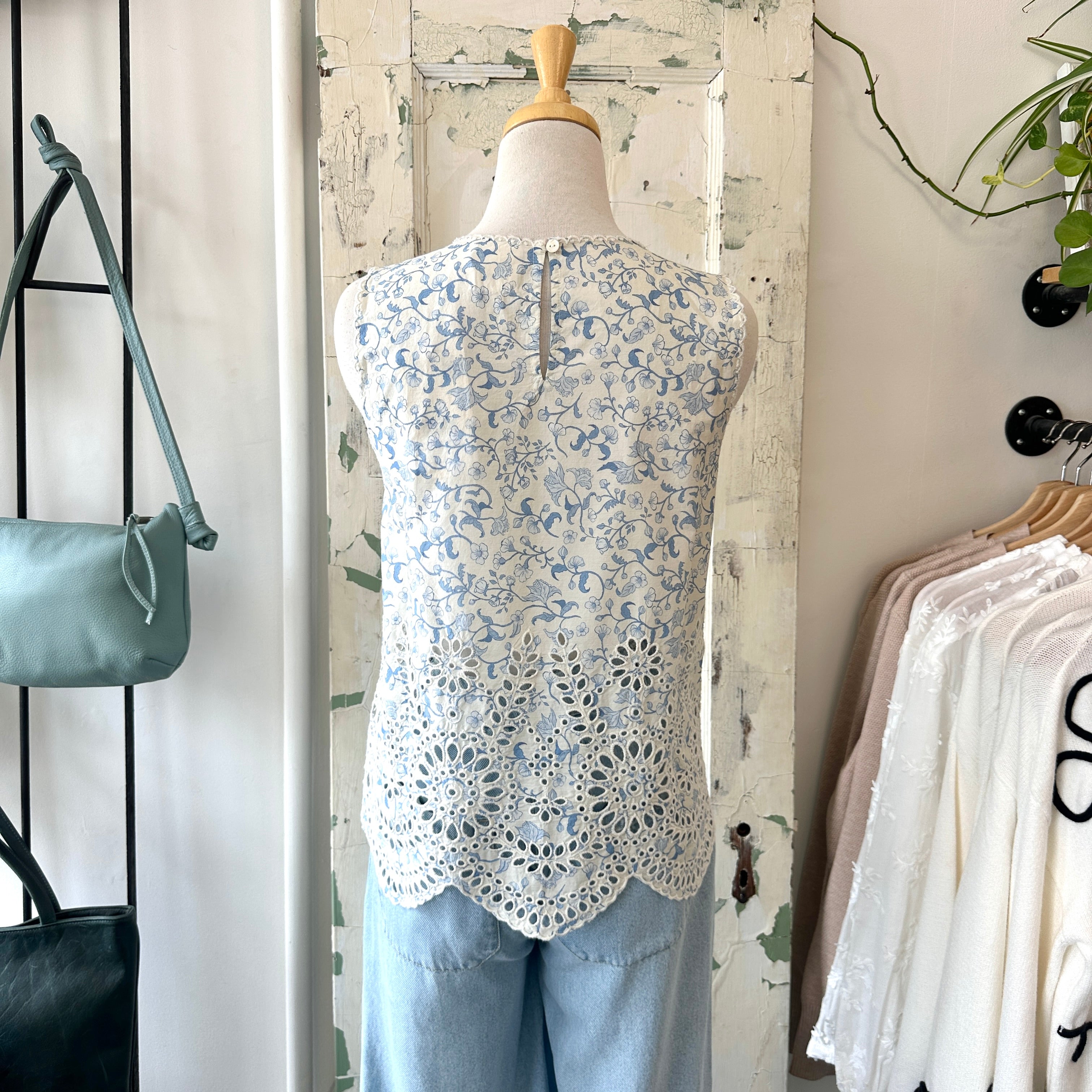Indi & Cold // Embroidered Blue Floral Top
