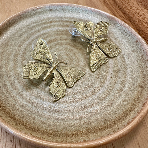 Lissa Bowie // Textured Brass Hoops with Pearl