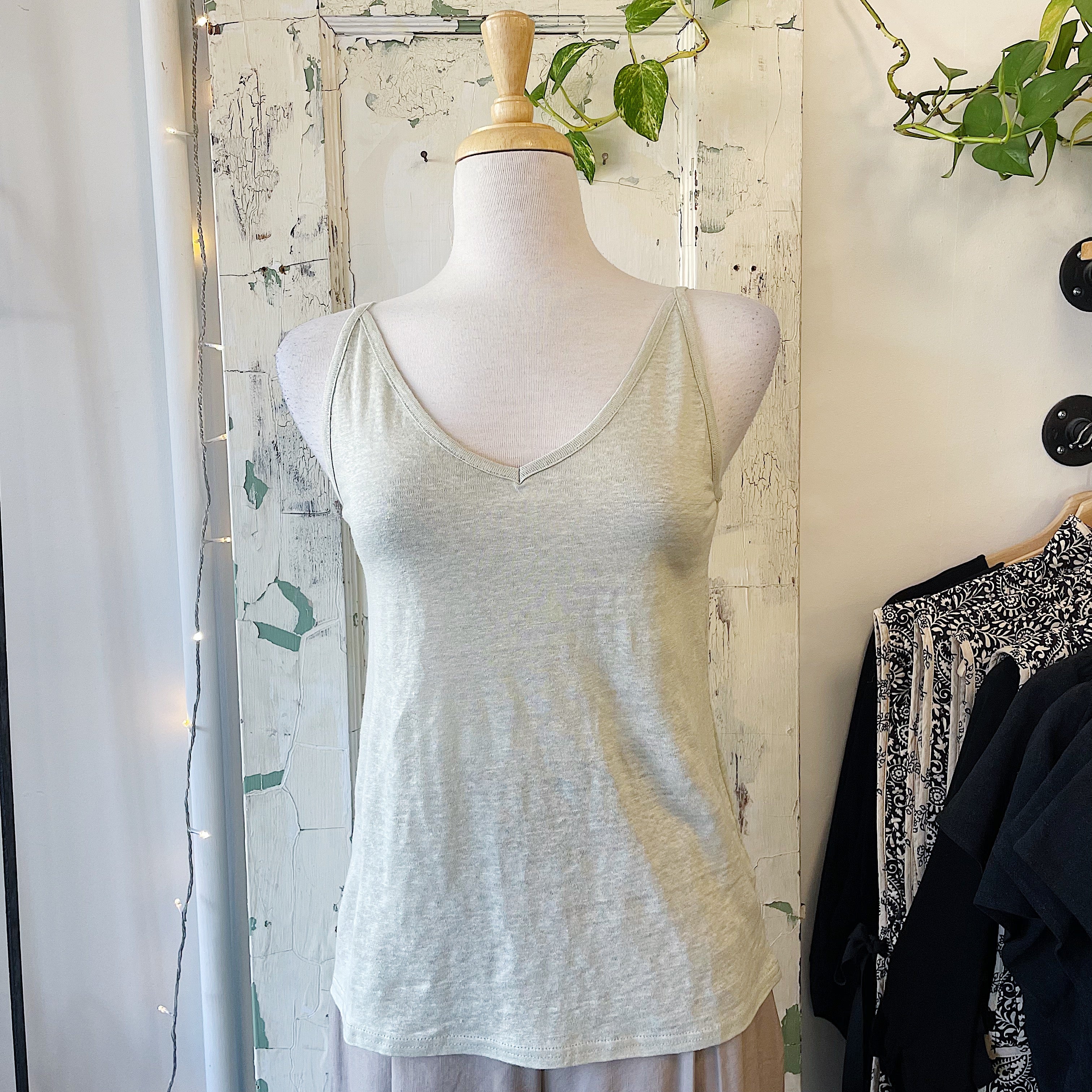 Indi & Cold // June Linen Tank Celery *Last Size XL