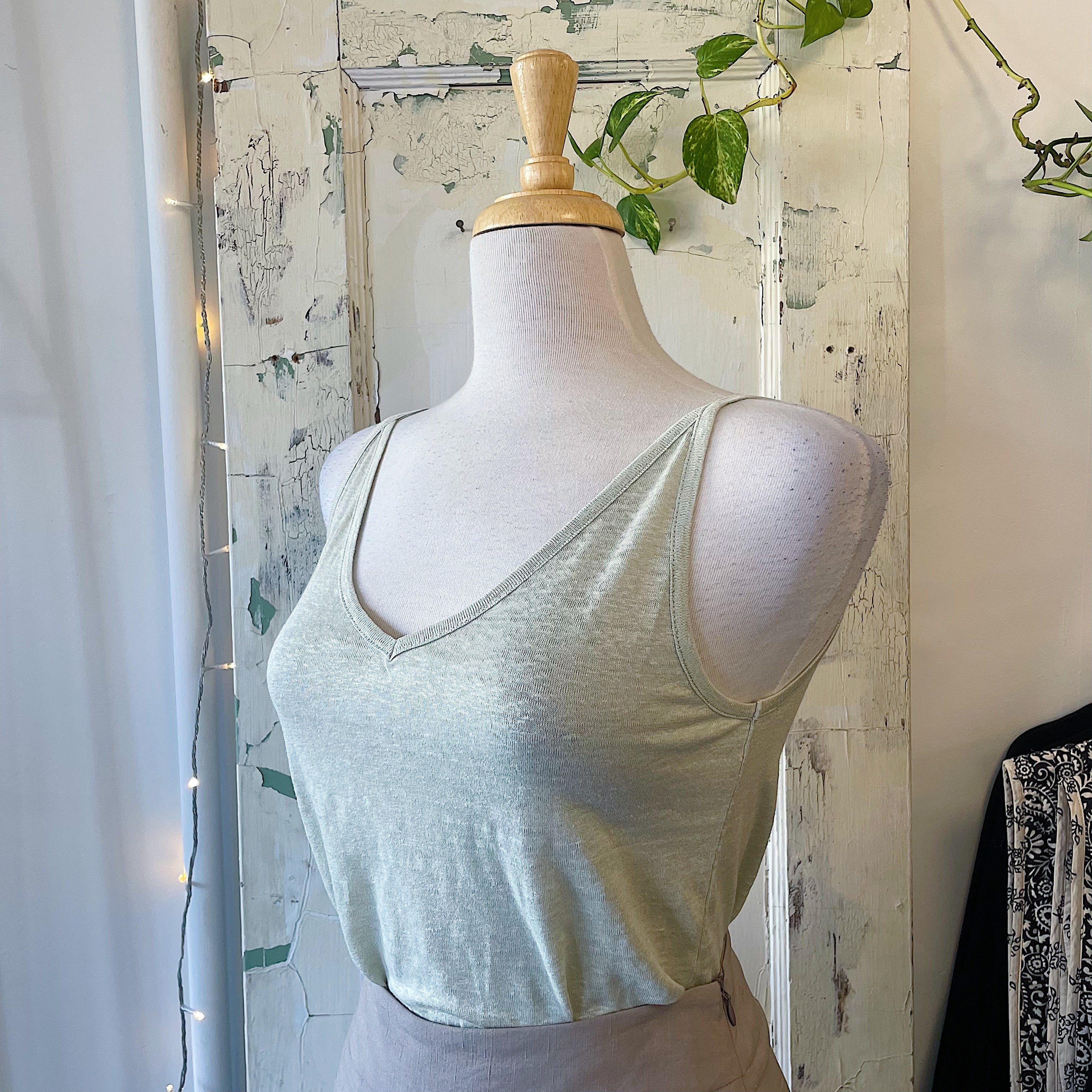 Indi & Cold // June Linen Tank Celery *Last Size XL