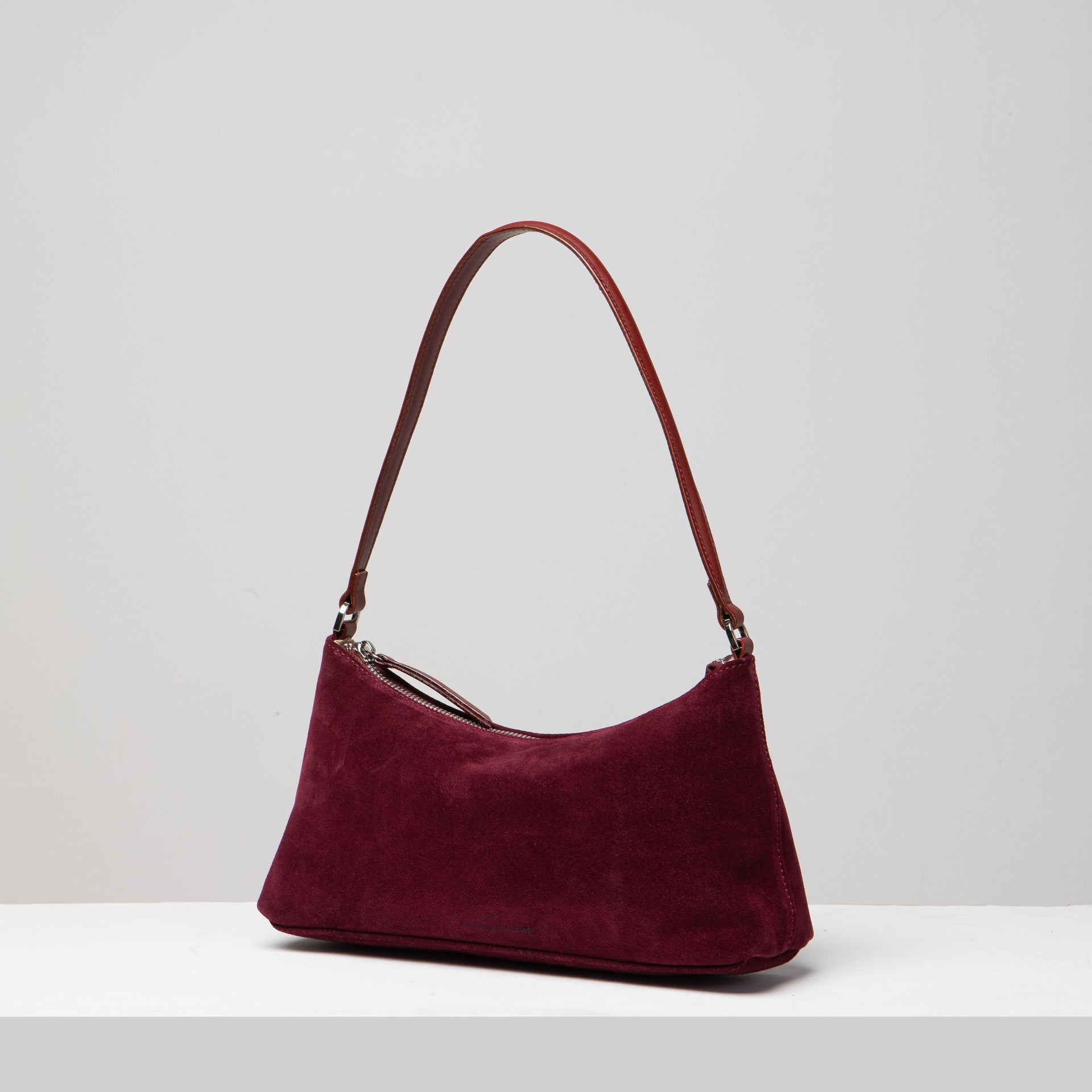 Uppdoo // Crescent Suede Shoulder Bag Bordeaux