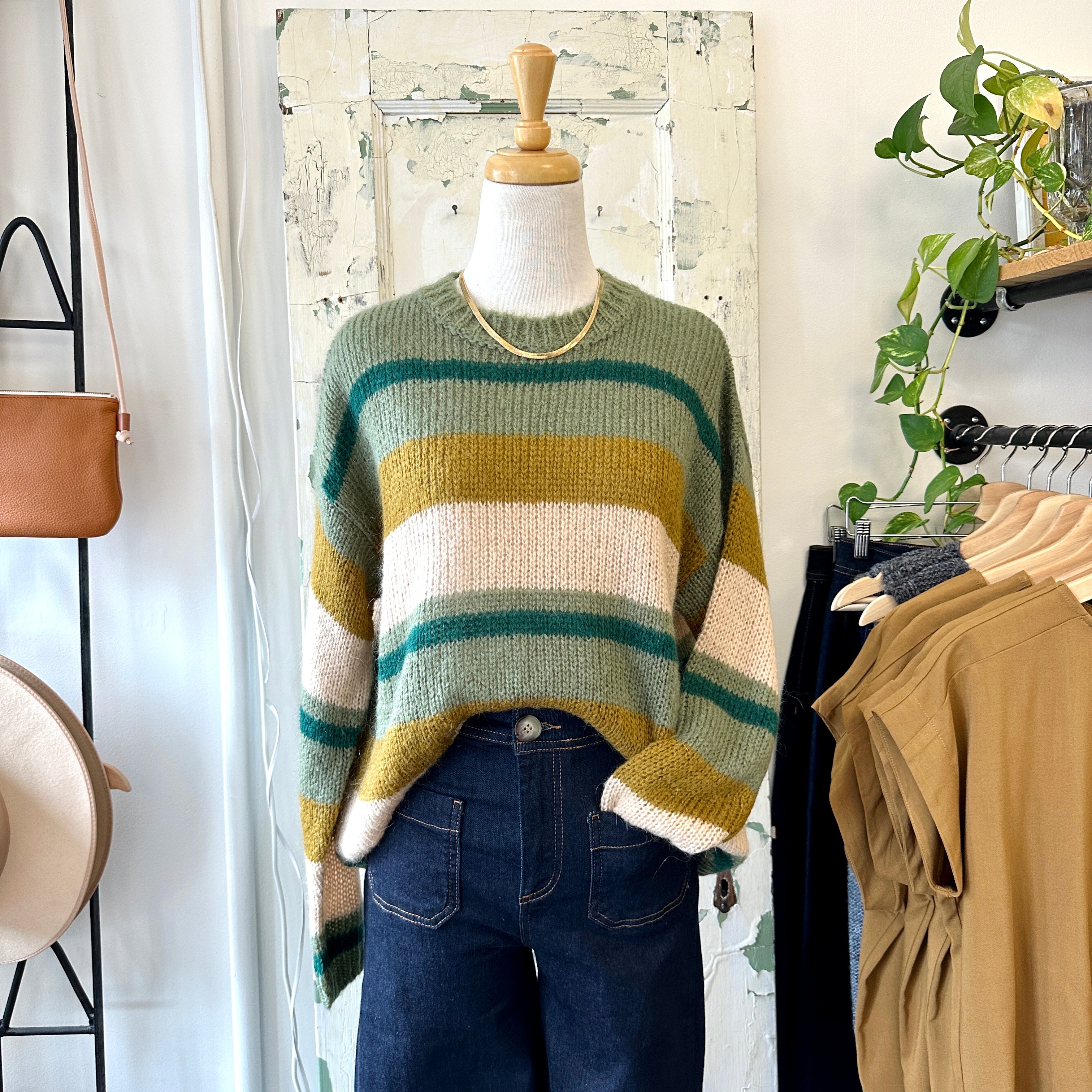 Indi & Cold // Multi Green Stripe Sweater