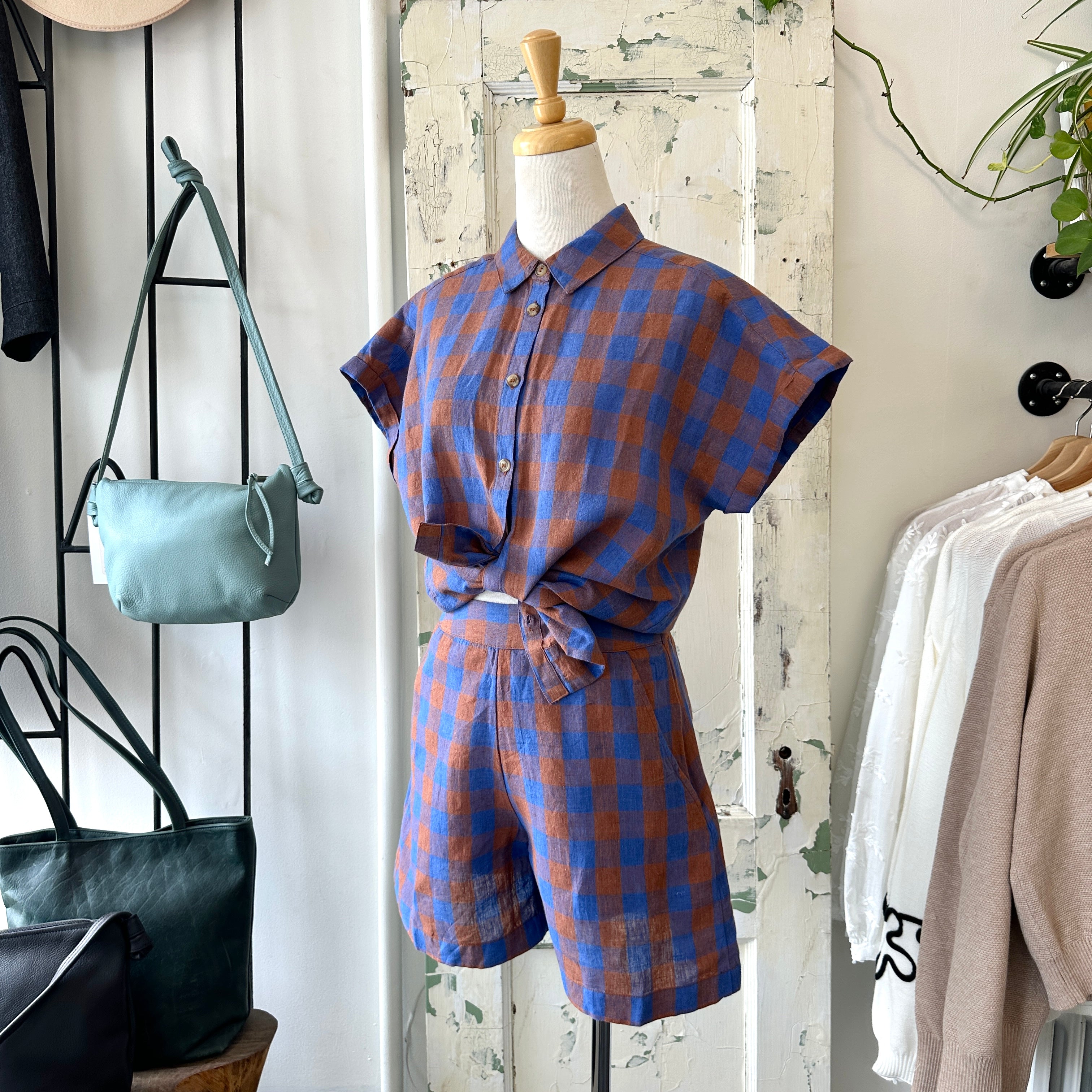 Indi & Cold // Linen Cotton Check Shorts