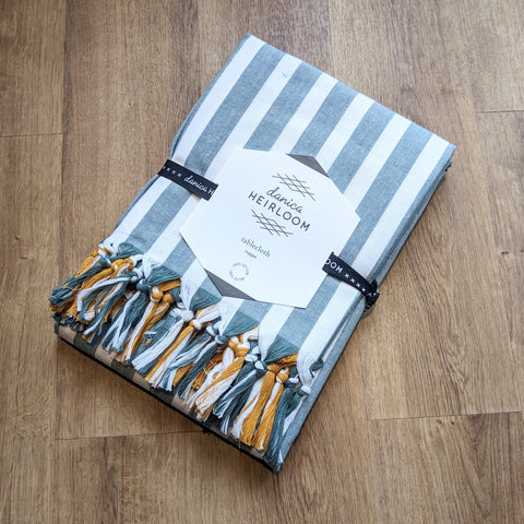 Danica // Heirloom Tablecloth Stripe Lagoon