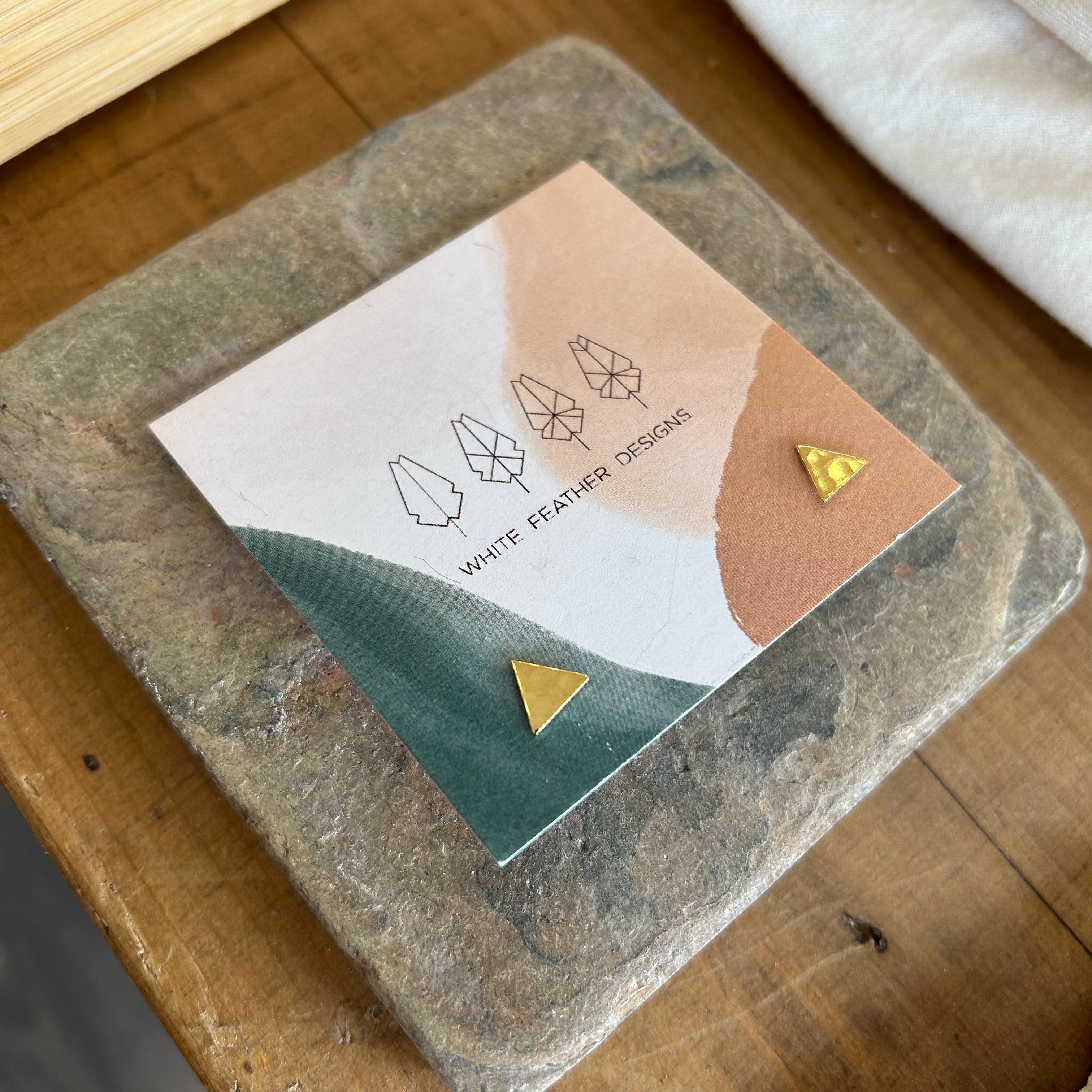 White Feather Design // Hammered Triangle Stud Earrings