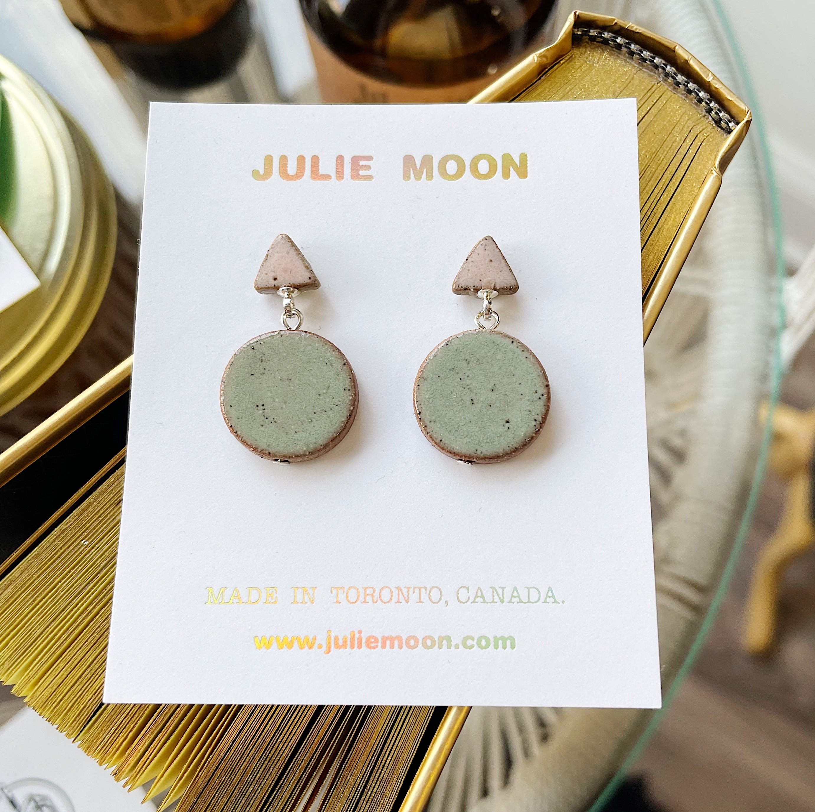 Julie Moon // Double Shape Ceramic Earrings Pink/Green