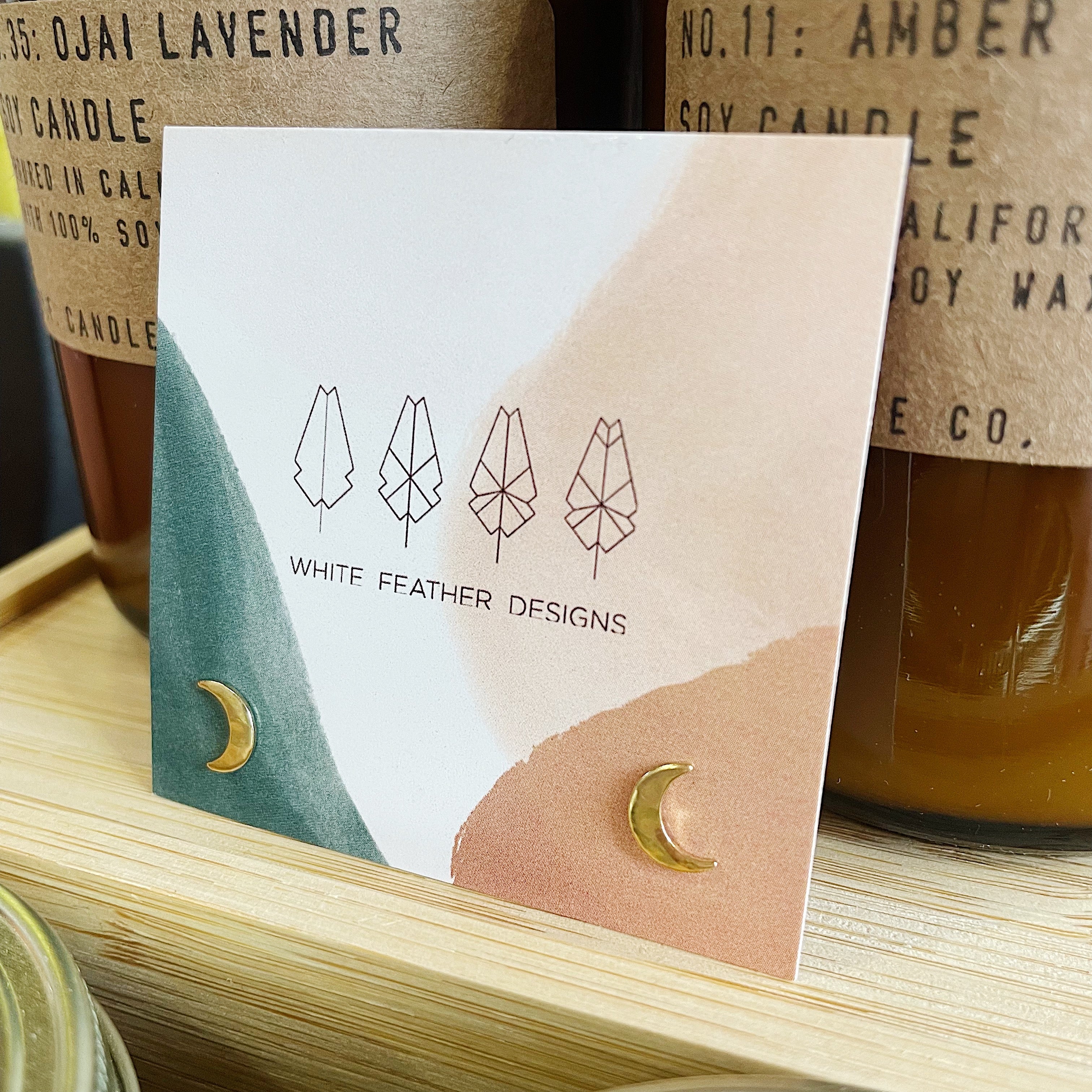 White Feather Design // Hammered Moon Stud Earrings