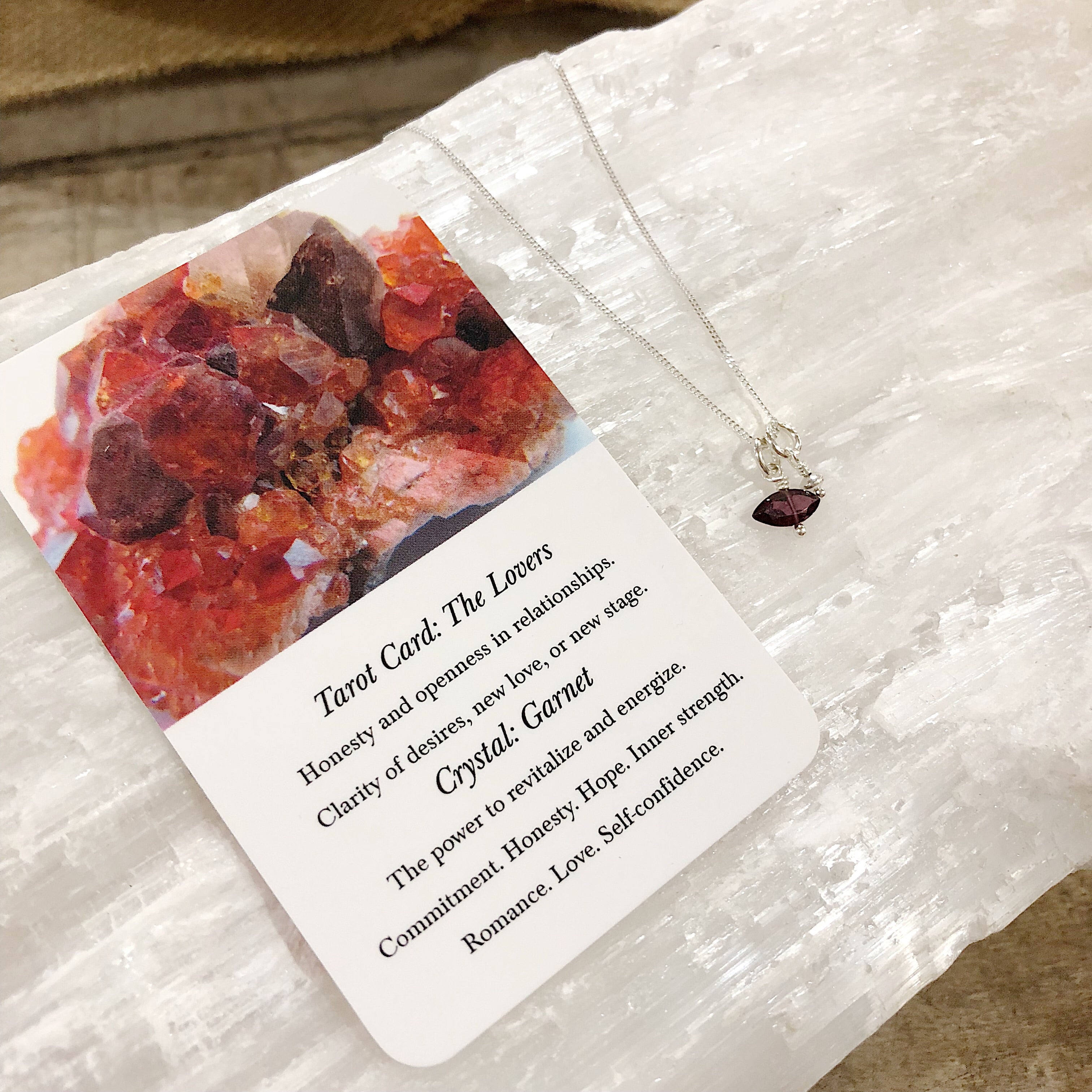 Three Of Cups // Tarot Necklace VI The Lovers Garnet and Sterling Silver