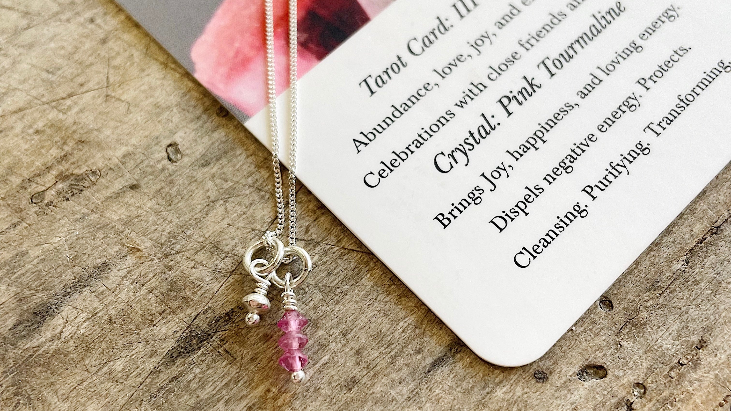 Three Of Cups // Tarot Necklace Pink Tourmaline Gemstone and Sterling Silver