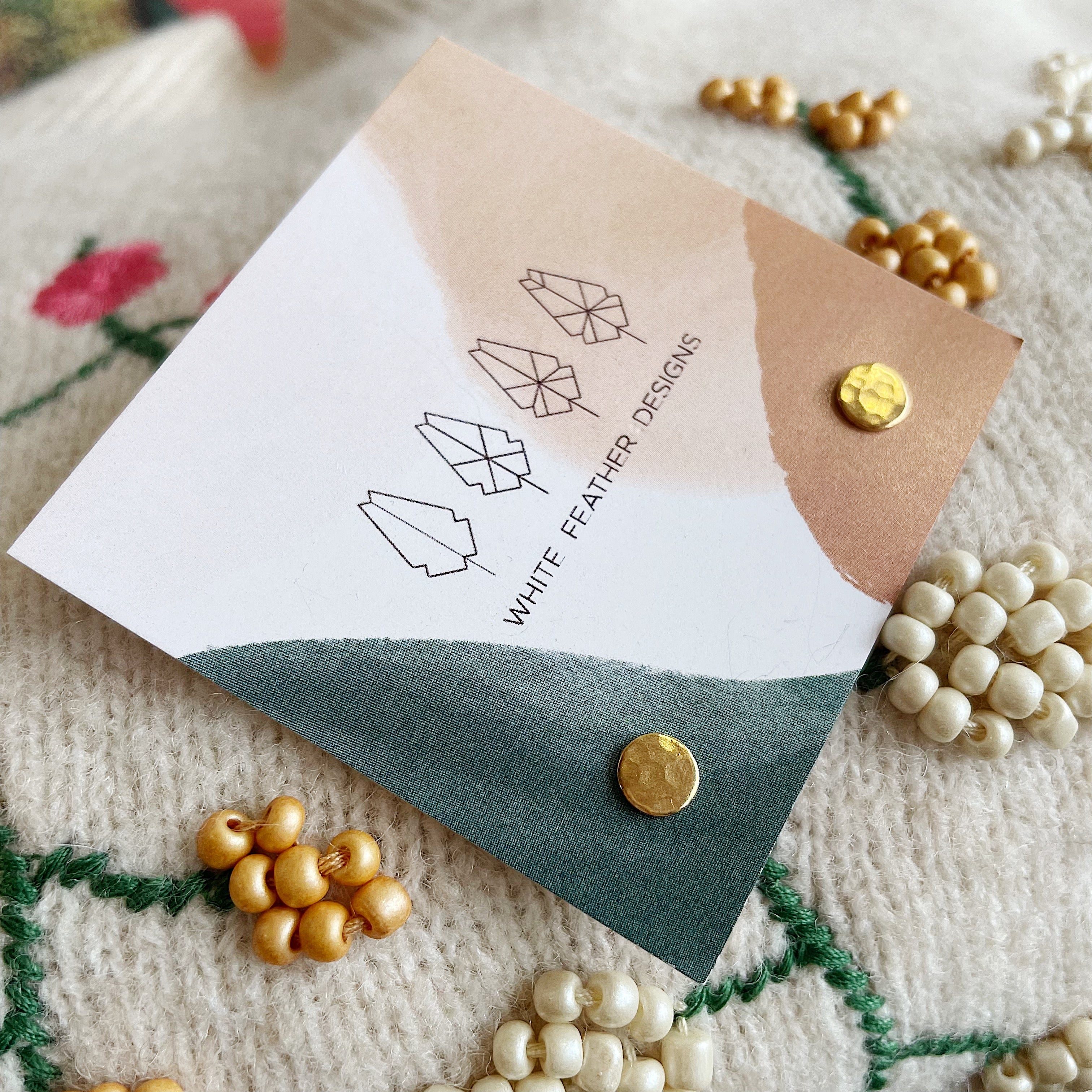 White Feather Design // Hammered Circle Stud Earrings
