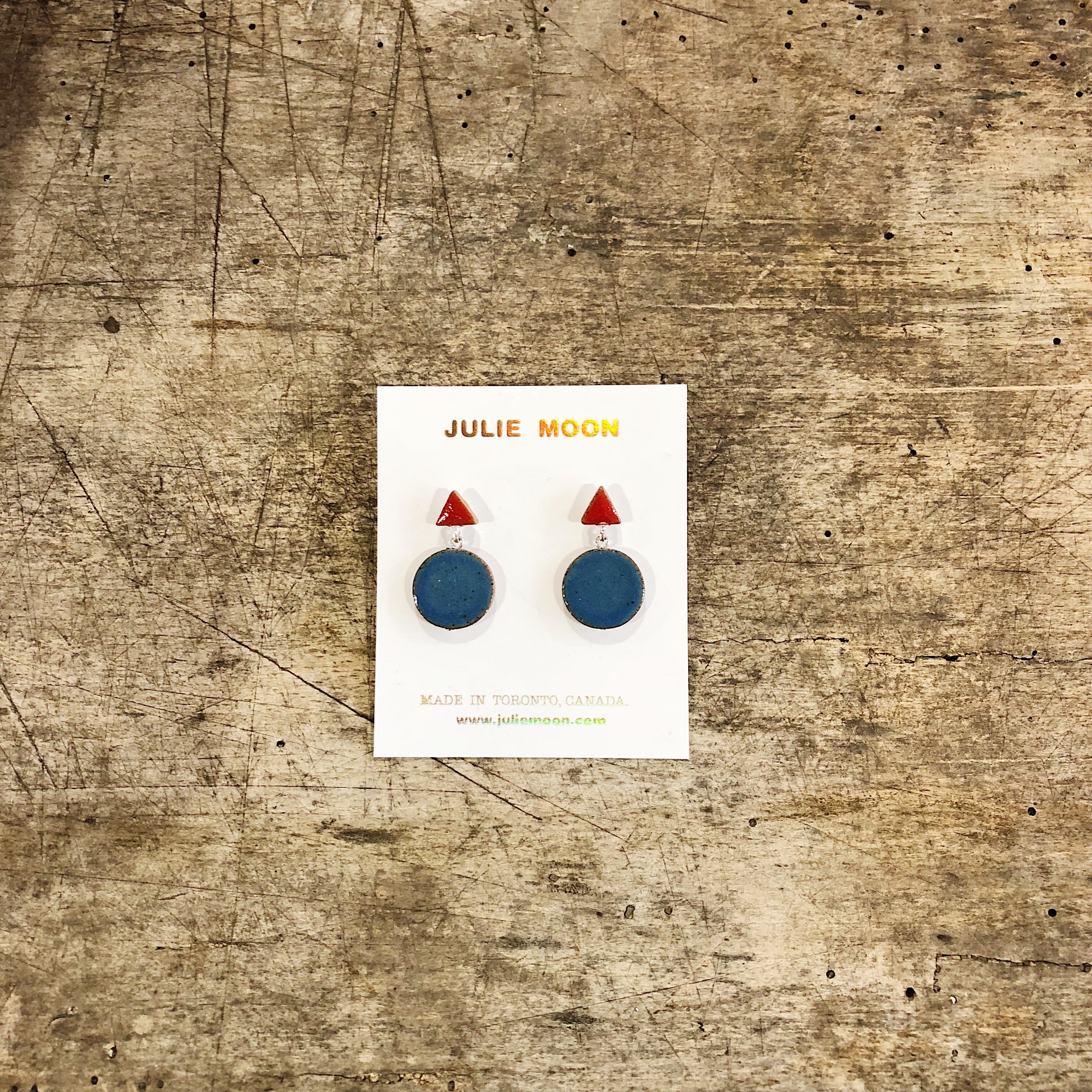 Julie Moon // Double Shape Ceramic Earrings Red/Blue