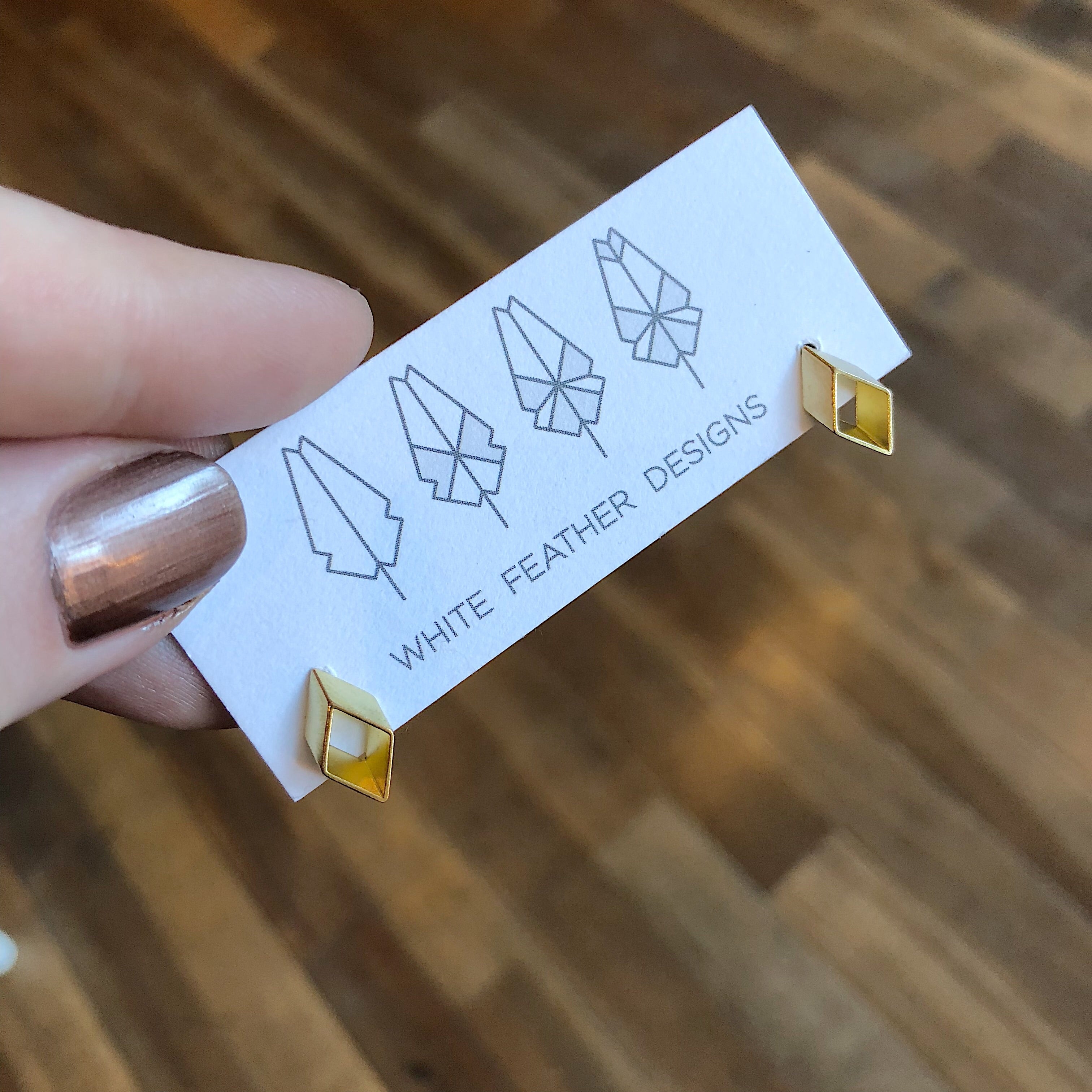 White Feather Design // Rhombus Stud Earrings
