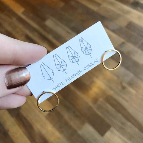 White Feather Design // Raw Brass Open Circle Stud