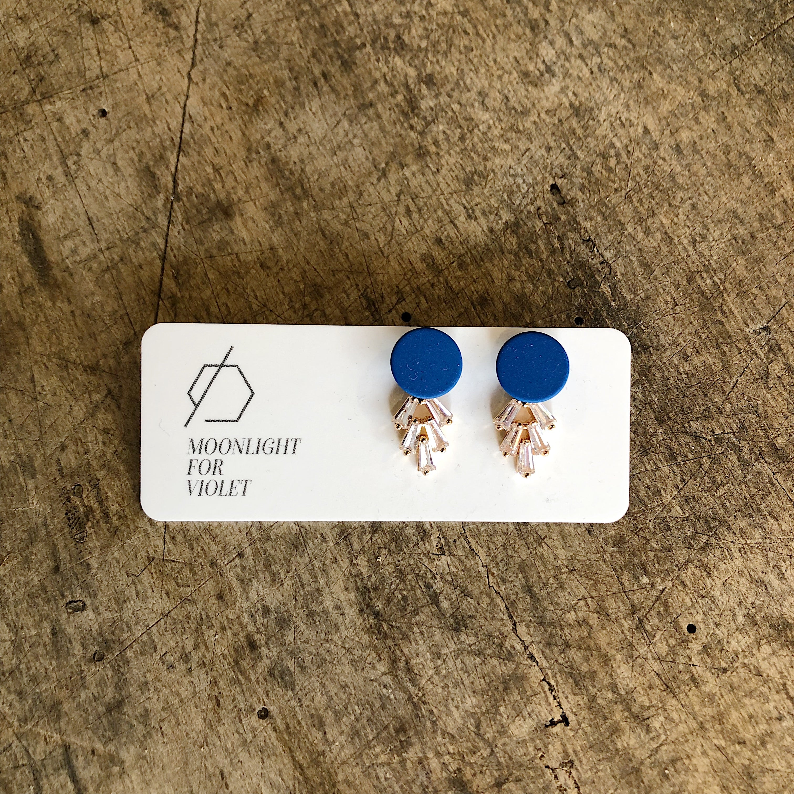 Moonlight For Violet // Leaf Pave Earrings Blue