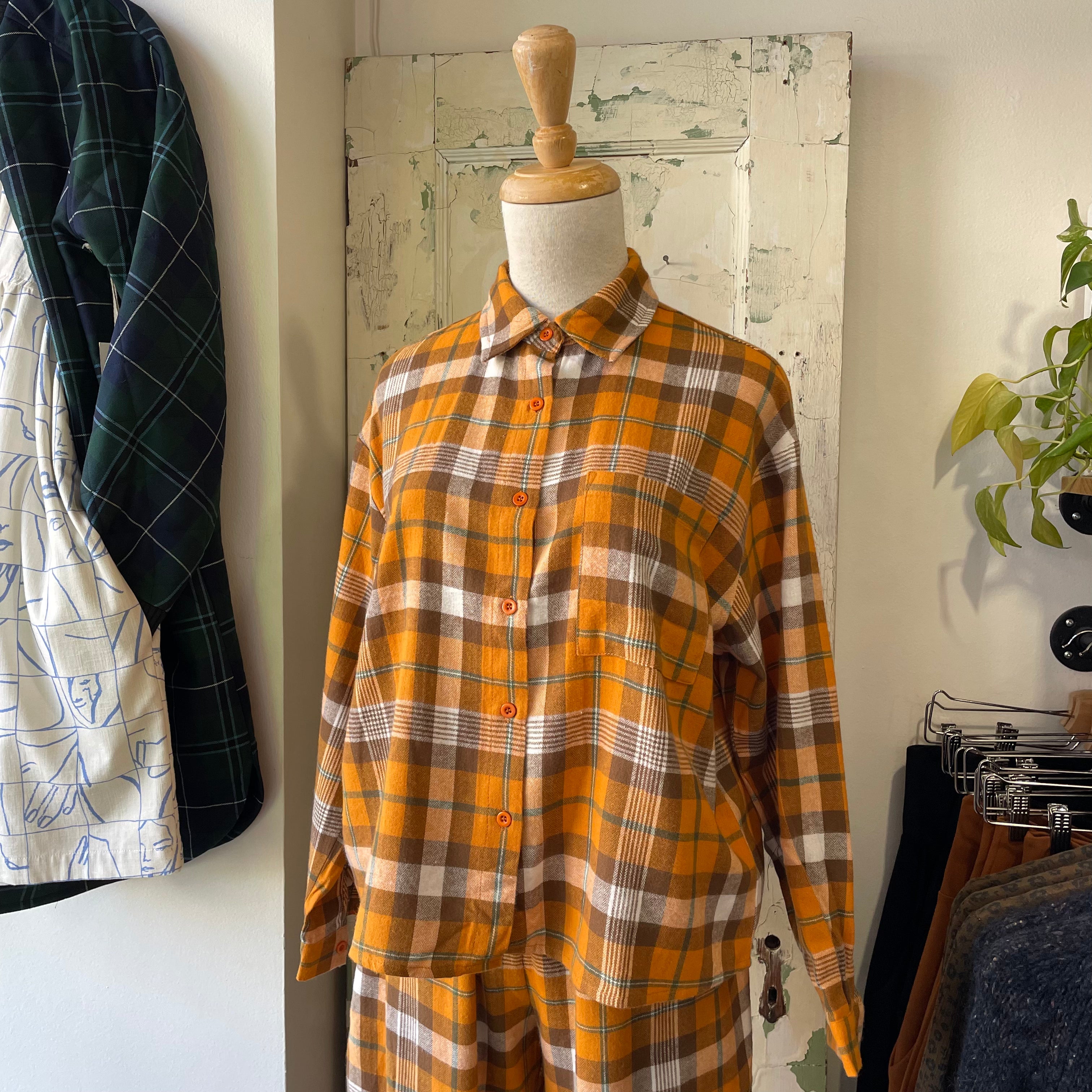 Redsky // Plaid Cropped Shirt Orange