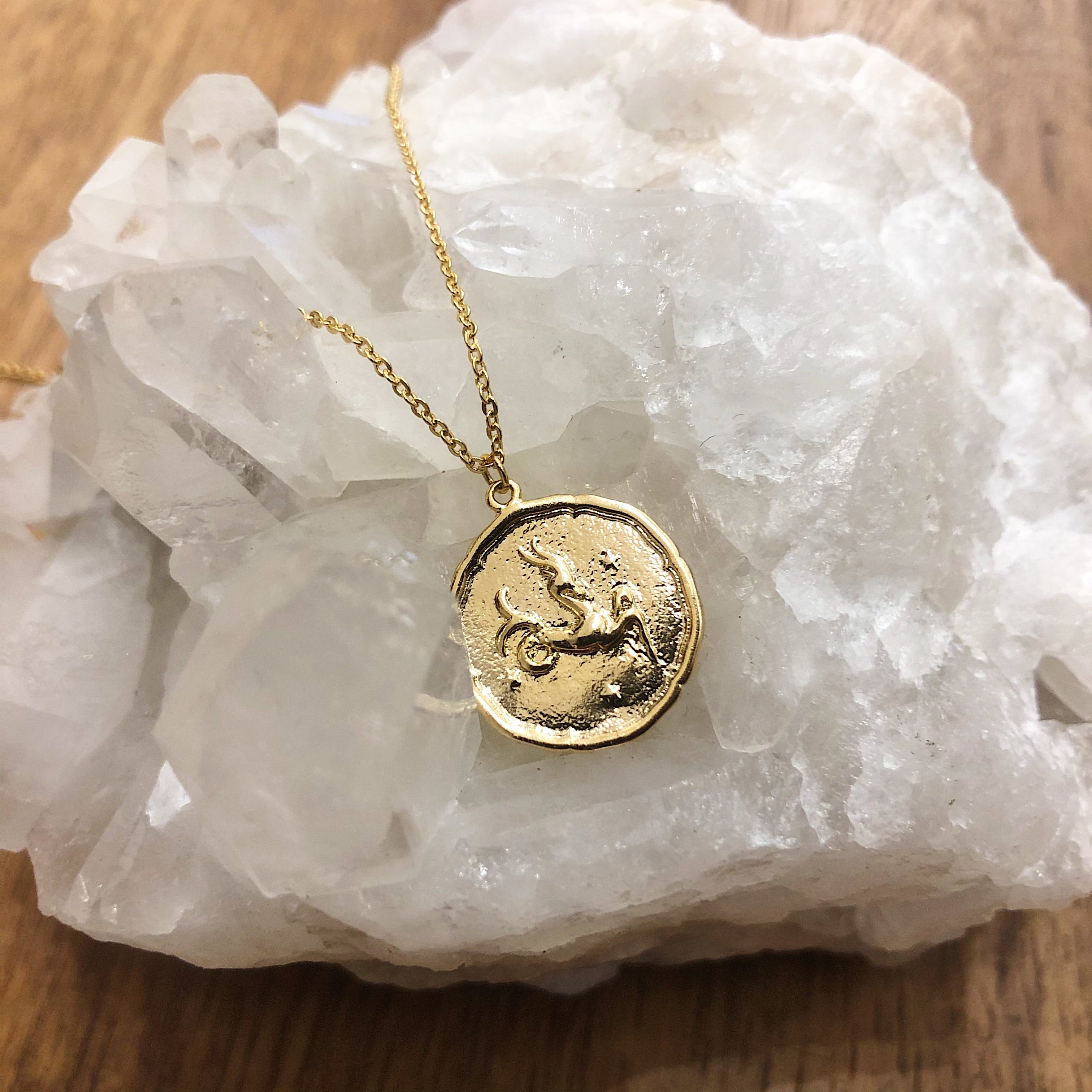 White Feather Design // Zodiac Coin Necklace Capricorn