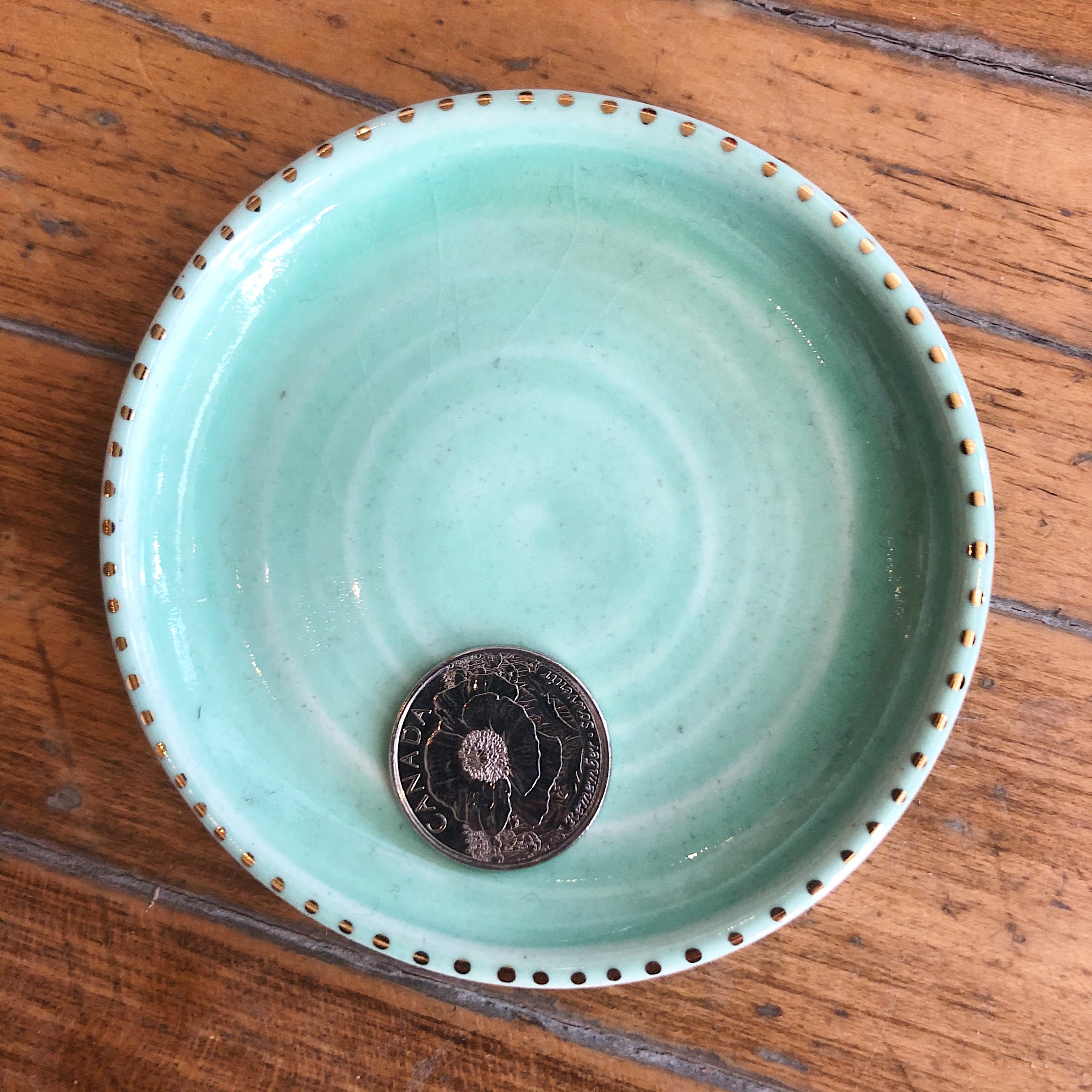 Shayna Stevenson // Ceramic Dish Mint & Gold Dot