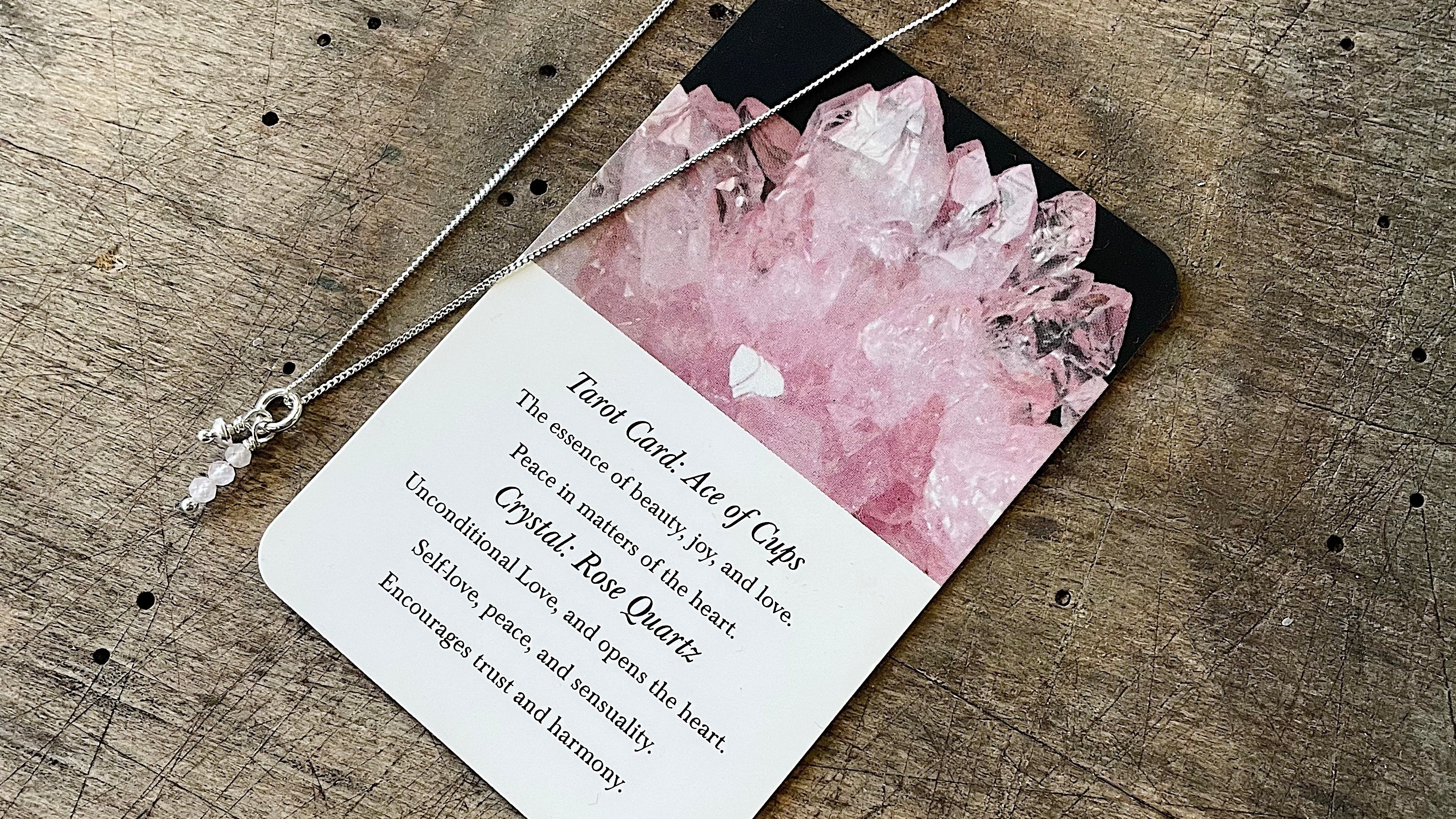 Three Of Cups // Ace Of Cups Tarot Necklace Rose Quartz and Sterling Silver