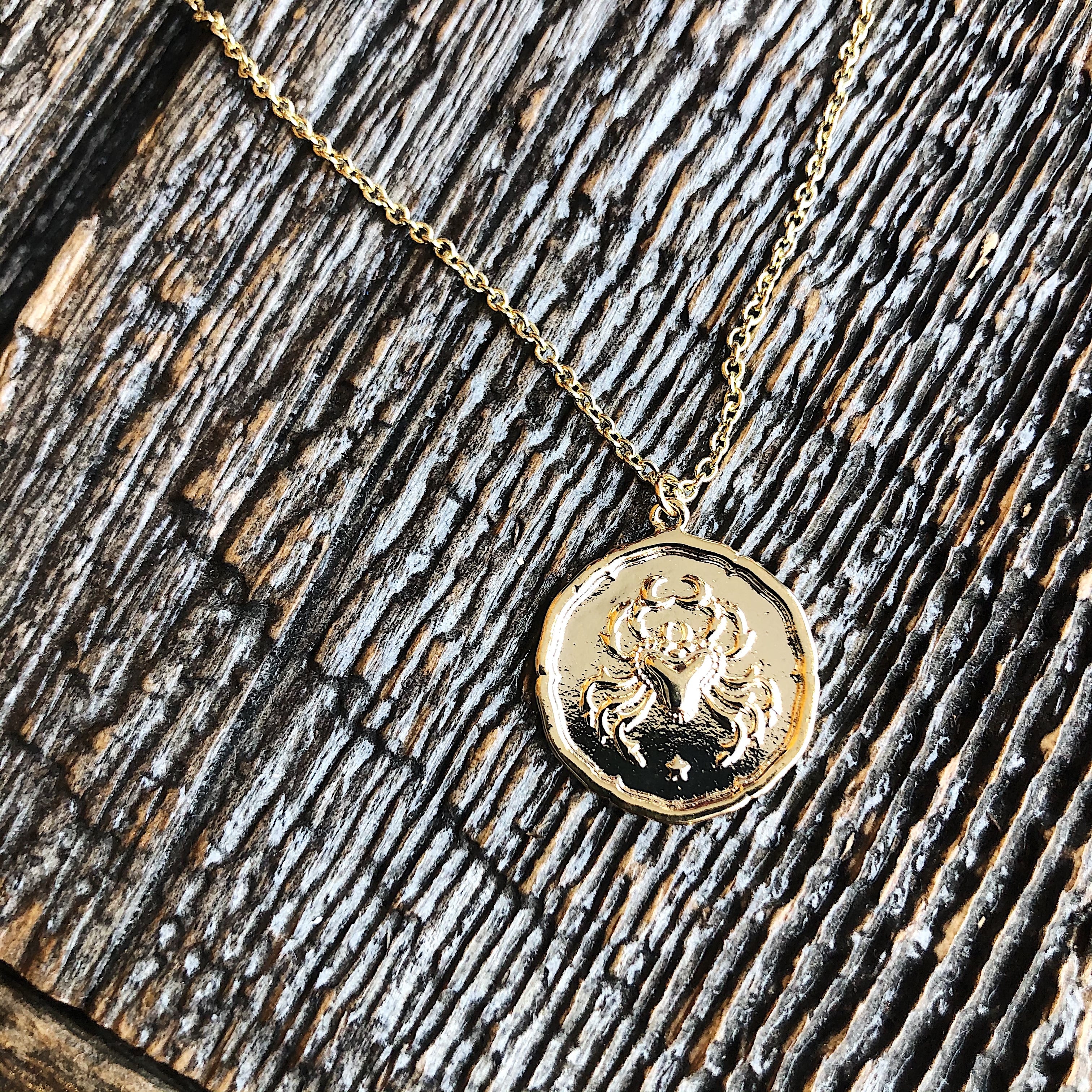 White Feather Design // Zodiac Coin Necklace Cancer
