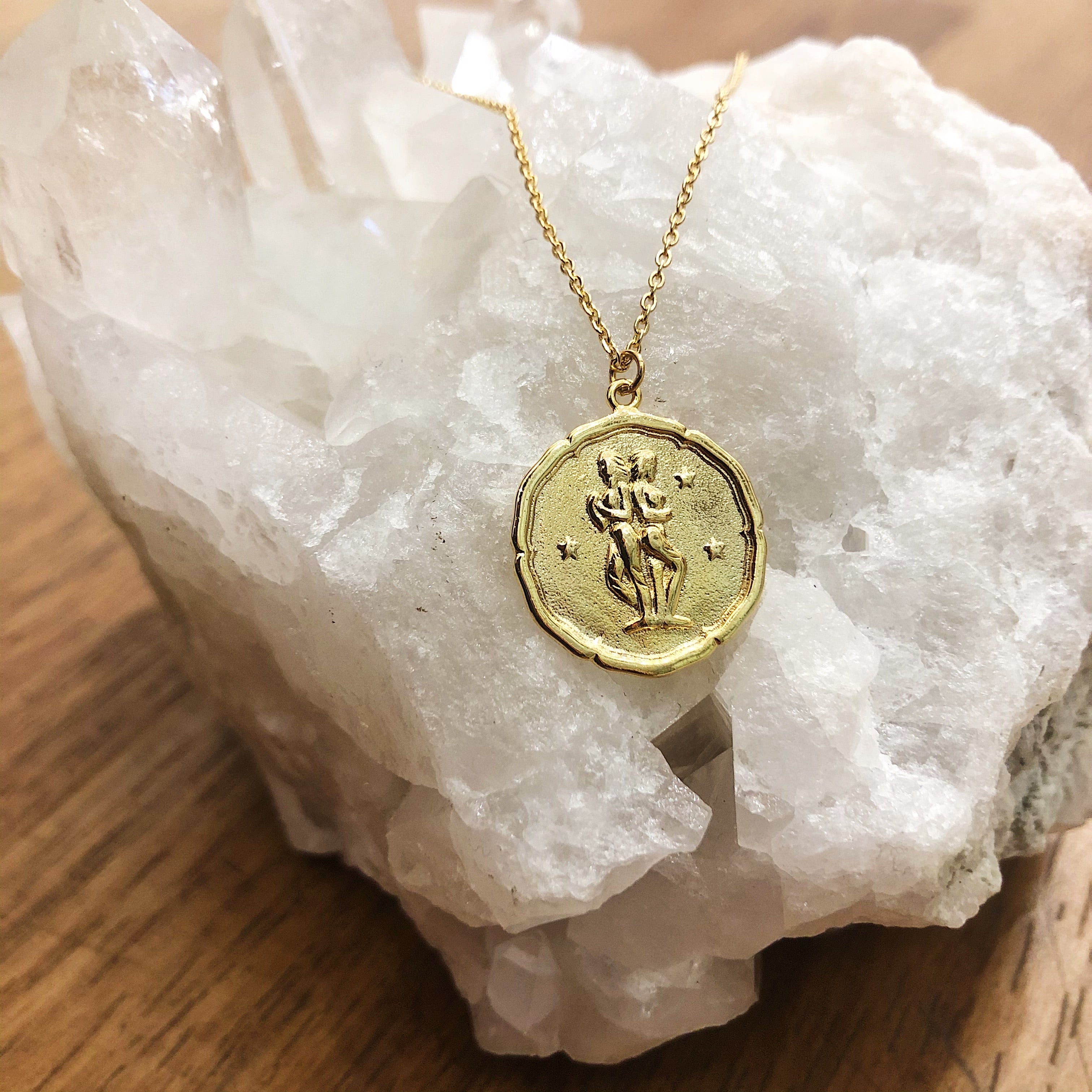 White Feather Design // Zodiac Coin Necklace Gemini