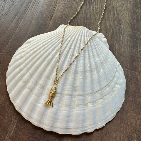 Hoopla // Little Fish Necklace 14kGP on Steel