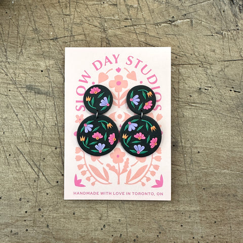 Slow Day Studio // Black Floral Statement Dangles