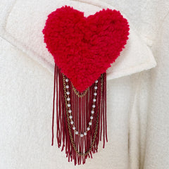 Dora Nola // Hand Tufted Brooch Red/Burgundy Pearl Chains