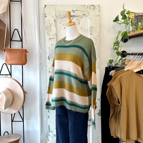 Indi & Cold // Multi Green Stripe Sweater