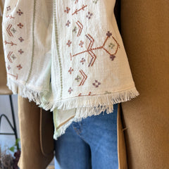 Indi & Cold // Embroidered Boho Scarf Ecru