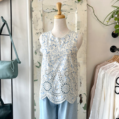 Indi & Cold // Embroidered Blue Floral Top