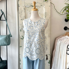 Indi & Cold // Embroidered Blue Floral Top