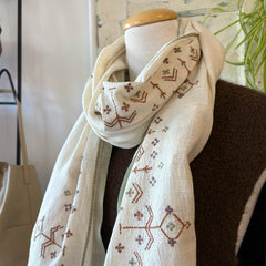 Indi & Cold // Embroidered Boho Scarf Ecru