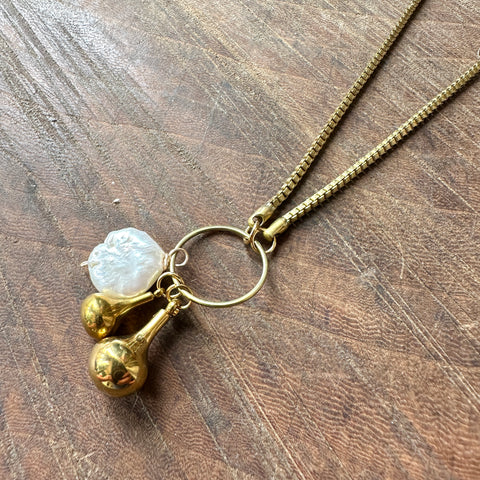 Frug //  Brass Pearl Loop Necklace