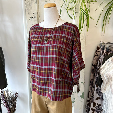 Indi & Cold // Bordeaux Multi Check Blouse
