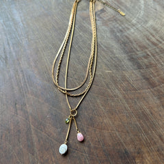 Hailey Gerrits // Lynna Necklace Rhodochrosite Peridot & Shell
