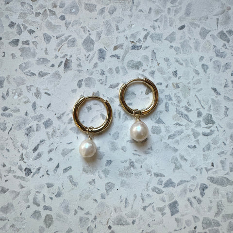 Petite Gold  // Pearl Hoops