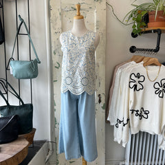Indi & Cold // Embroidered Blue Floral Top