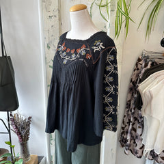 Indi & Cold // Black Embroidered Blouse