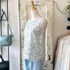 Indi & Cold // Embroidered Blue Floral Top