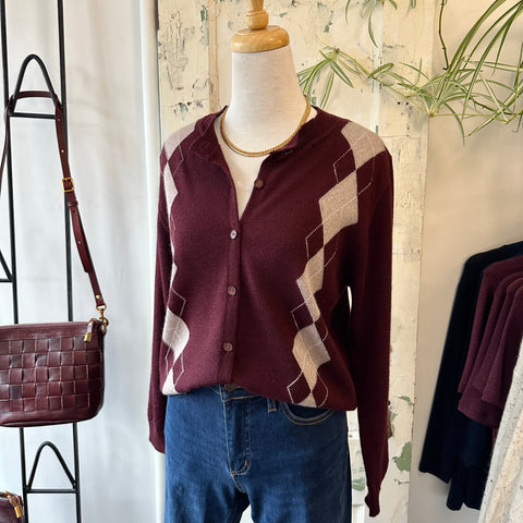 Indi & Cold // Argyle Cardigan Merlot