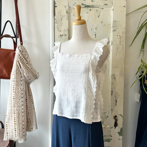 Indi & Cold // White Strappy Lace Top