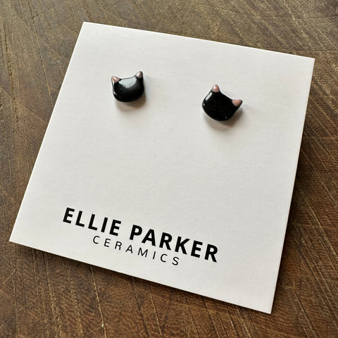 Ellie Parker // Ceramic Kitty Stud Black