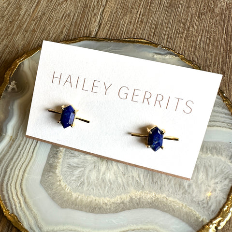 Hailey Gerrits // Hexagon Bar Studs Lapis