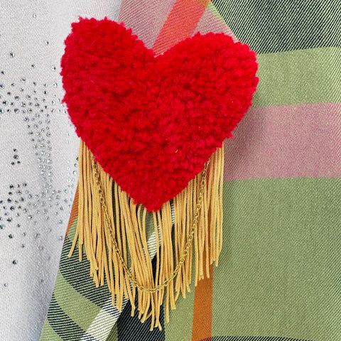 Dora Nola // Hand Tufted Brooch Red/Gold Chain