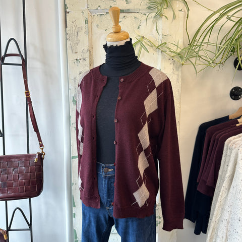 Indi & Cold // Argyle Cardigan Merlot