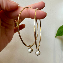 Lissa Bowie // Textured Brass Hoops with Pearl