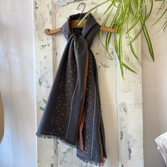 Indi & Cold // Embroidered Boho Scarf Carbon